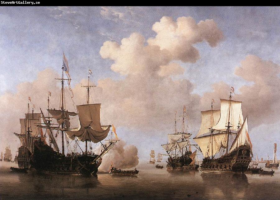 VELDE, Willem van de, the Younger Calm: Dutch Ships Coming to Anchor  wt
